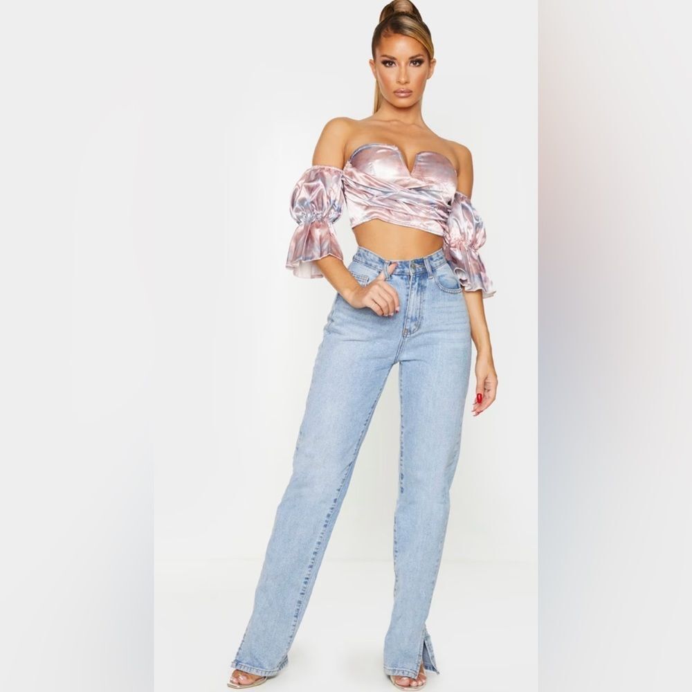 Pretty Little Thing Satin Bardot Crop G1